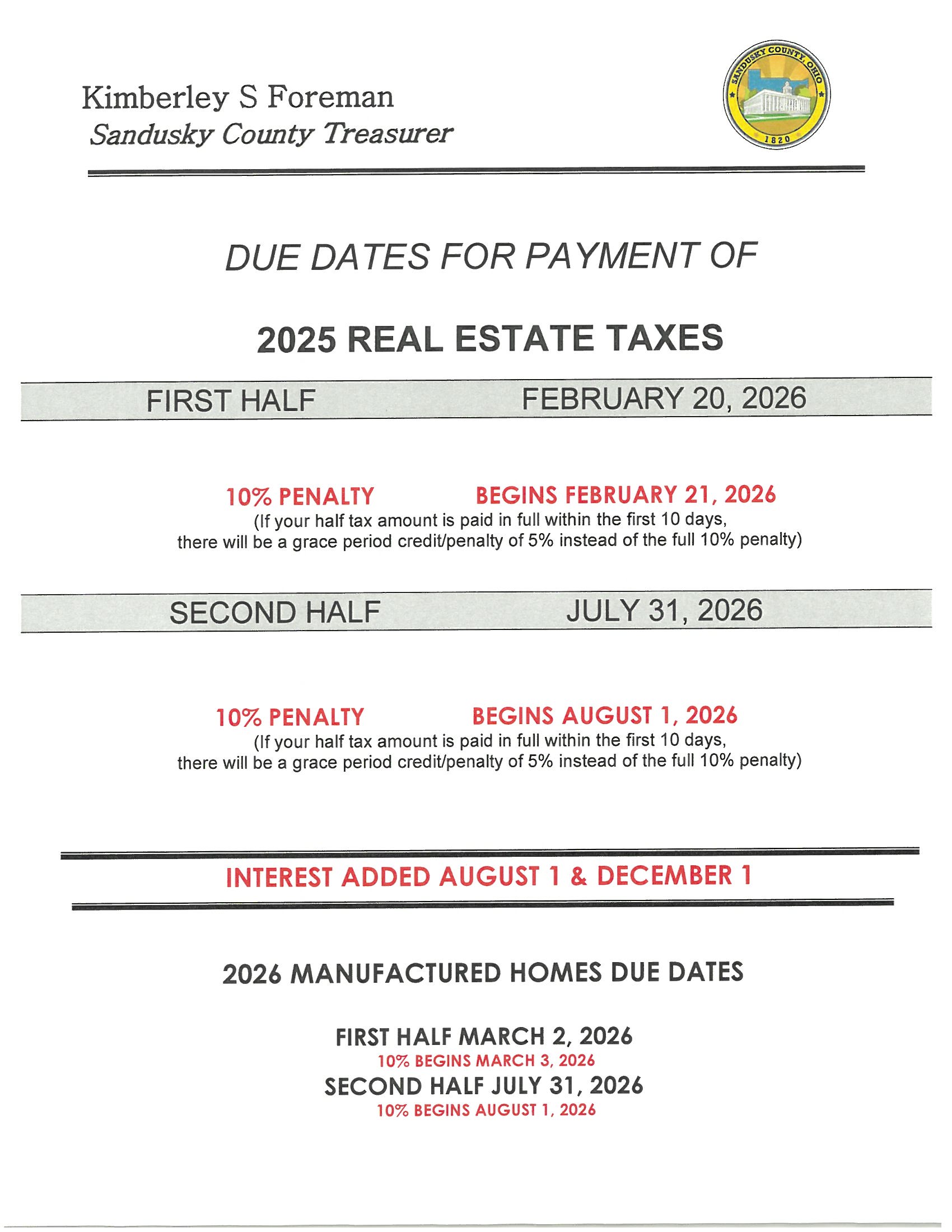 Due date memo 2026 esdtate taxes